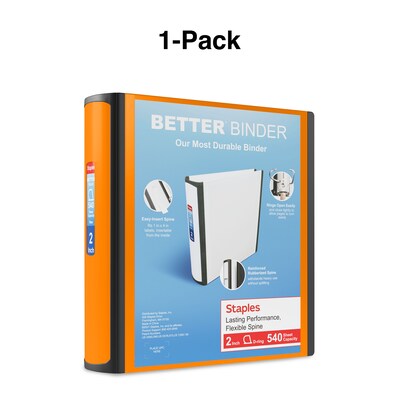 Staples® Better 2" 3 Ring View Binder with D-Rings, Orange (13469)