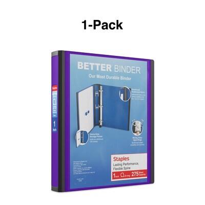 Staples® Better 1" 3 Ring View Binder with D-Rings, Purple (19065)