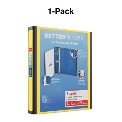 Staples® Better 1" 3 Ring View Binder with D-Rings, Yellow (19064)