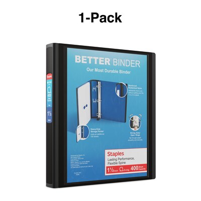 Staples® Better 1-1/2" 3 Ring View Binder with D-Rings, Black (24059)