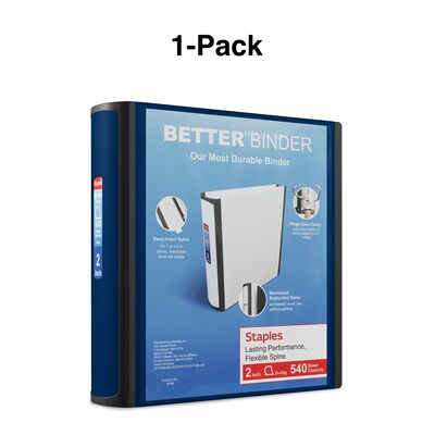 Staples® Better 2" 3 Ring View Binder with D-Rings, Navy Blue (24067)