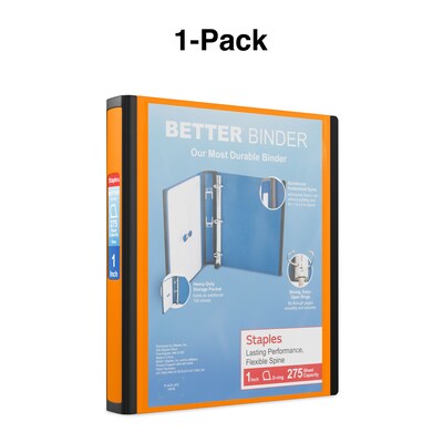 Staples® Better 1" 3 Ring View Binder with D-Rings, Orange (13465-CC)