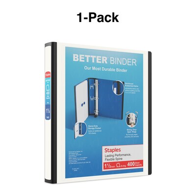 Staples® Better 1-1/2" 3 Ring View Binder with D-Rings, White (24061)