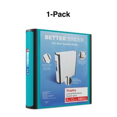 Staples® Better 2" 3 Ring View Binder with D-Rings, Teal (13470-CC)