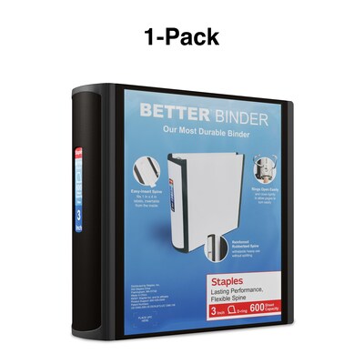 Staples® Better 3" 3 Ring View Binder with D-Rings, Black (15126-CC)