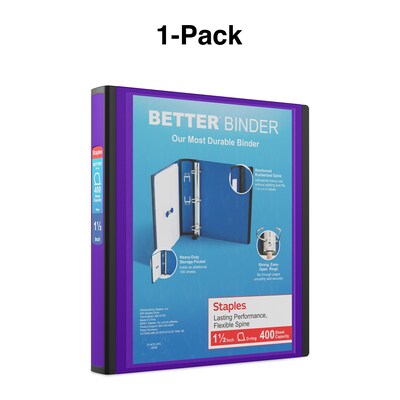 Staples® Better 1-1/2" 3 Ring View Binder with D-Rings, Purple (19061)