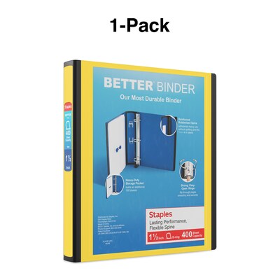 Staples® Better 1-1/2" 3 Ring View Binder with D-Rings, Yellow (19060)