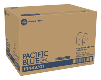 Pacific Blue Basic High Capacity Toilet Paper, 2-Ply, White, 1000 Sheets/Roll, 48 Rolls/Carton (1944