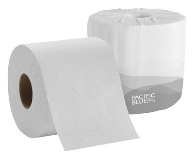 Pacific Blue Basic Recycled Toilet Paper, 1-Ply, White, 1210 Sheets/Roll, 80 Rolls/Carton (1458001/14500)