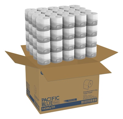 Pacific Blue Basic Recycled Toilet Paper, 1-Ply, White, 1210 Sheets/Roll, 80 Rolls/Carton (1458001/14500)