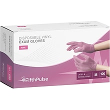 FifthPulse Powder Free Vinyl Exam Gloves, Latex Free, Medium, Pink, 100/Box (FMN100042)