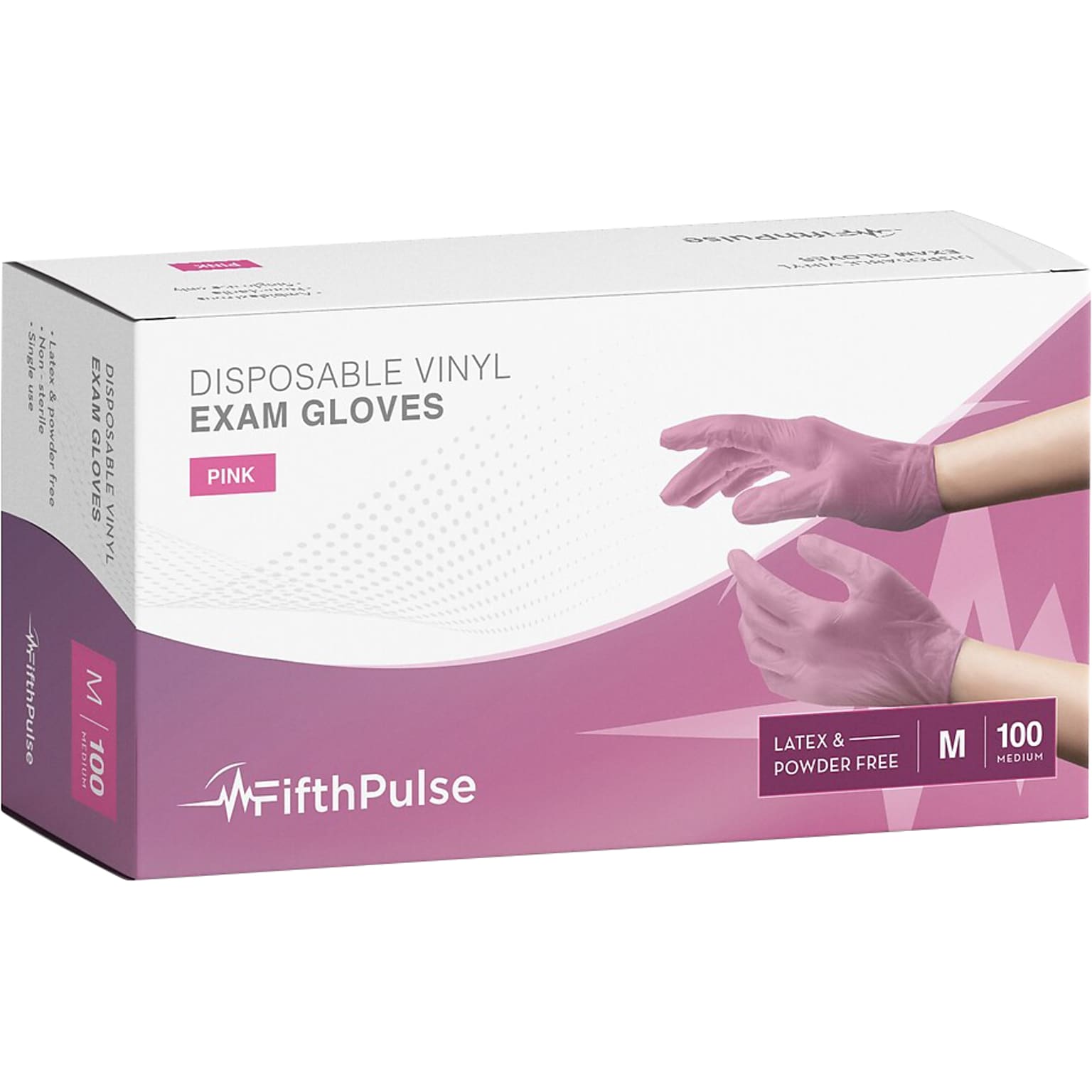 FifthPulse Powder Free Vinyl Exam Gloves, Latex Free, Medium, Pink, 100/Box (FMN100042)