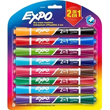 Expo 2-in-1 Tank Dry Erase Markers, Chisel Tip, Assorted, 8/Pack (1944658)