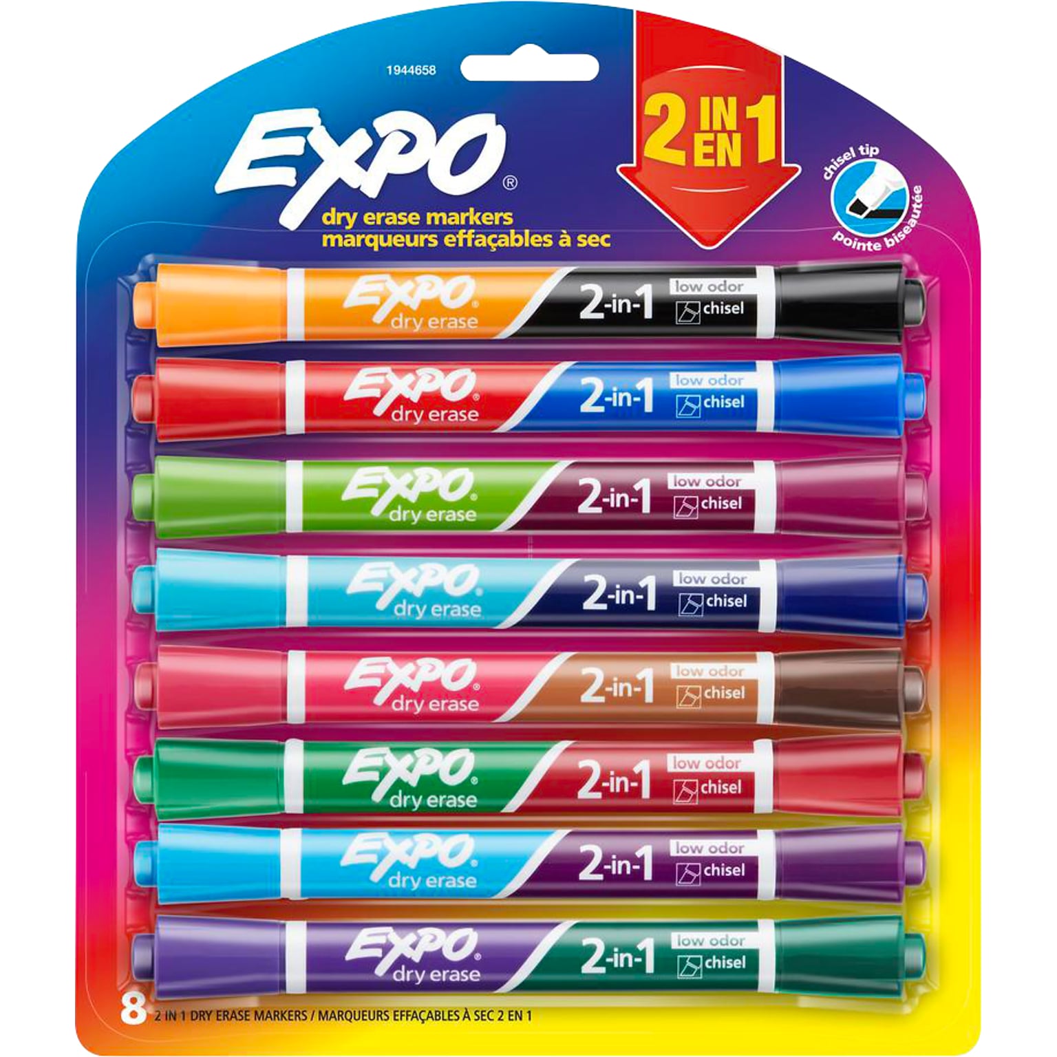 Expo 2-in-1 Tank Dry Erase Markers, Chisel Tip, Assorted, 8/Pack (1944658)