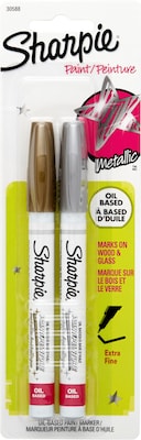 Sharpie Oil-Based Paint Markers, Extra Fine Tip, Assorted Metallic, 2/Pack (30588)