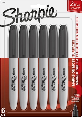 Sharpie Super Permanent Markers, Fine Tip, Black, 6/Pack (33666)