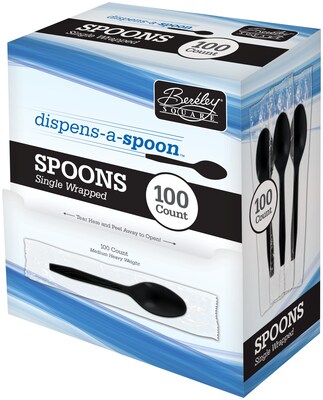 Berkley Square Dispens-a-Spoon Plastic Tea Spoon, Medium-Weight, Black, 100/Box (1223003)