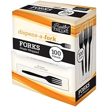 Berkley Square Dispens-A-Fork Plastic Forks, Medium-Weight, Black, 100/Box (1223002)