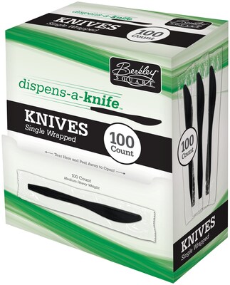 Berkley Square Dispens-a-Knife Polystyrene Knife, Medium-Weight, Black, 100/Box (1223001)