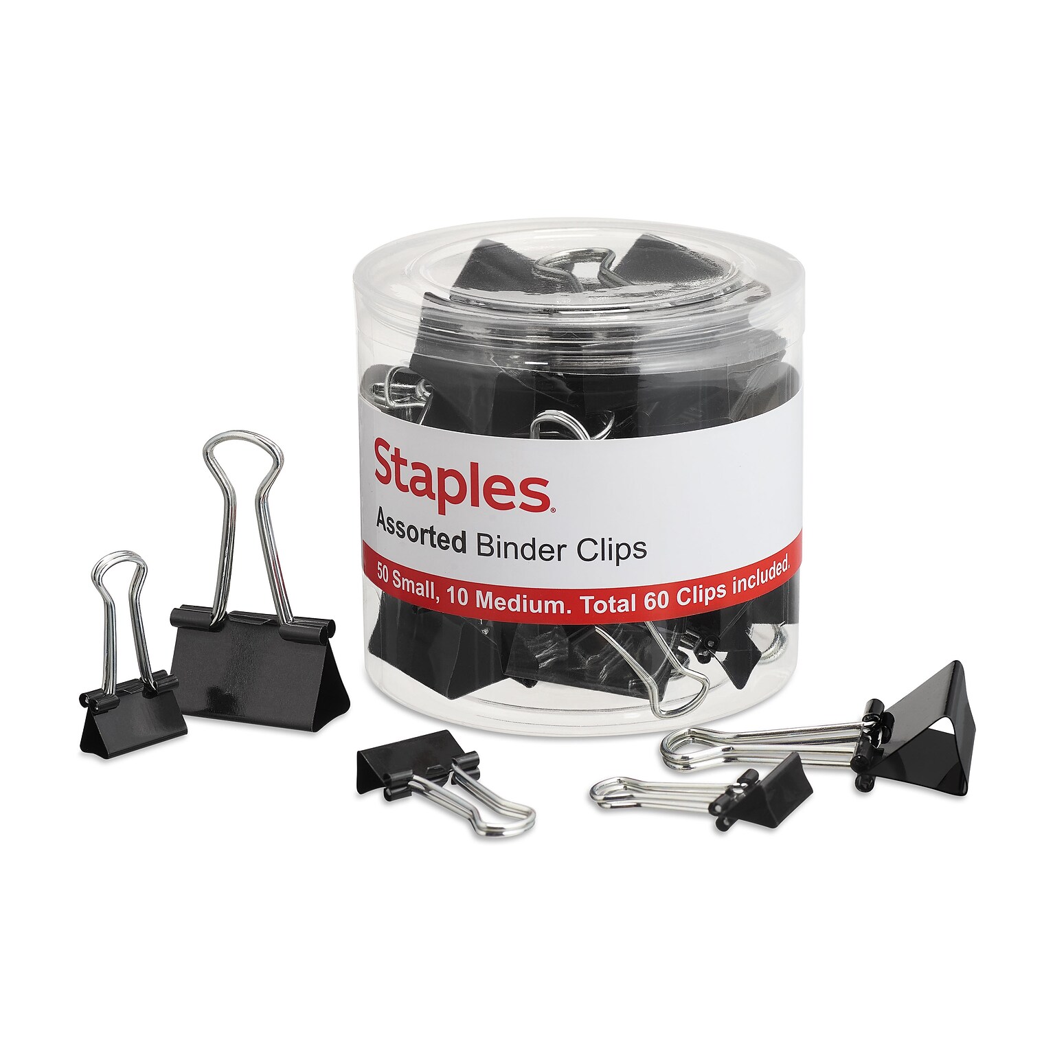 Staples Binder Clips, Assorted, Black, 60/Pack (15339)