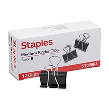 Staples® Medium Binder Clips, Medium, Black, 144/Pack (ST32003/32003)