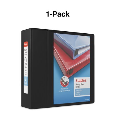 Staples Heavy Duty 4" 3-Ring View Binder, D-Ring, Black (ST56235-CC)