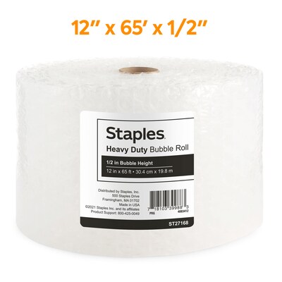 Staples® 1/2" Bubble Roll, 12" x 65', Clear (4069422)