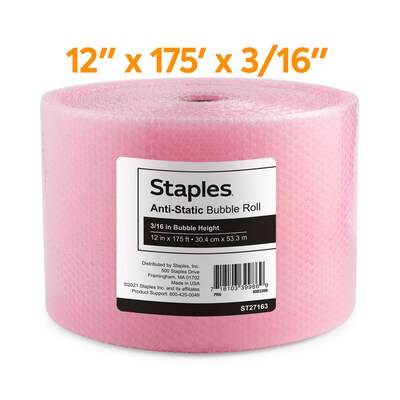 Staples® Perforated Bubble Roll, Anti-Static, Pink, 12" x175' (4072825)