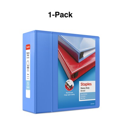 Staples® Heavy Duty 5" 3 Ring View Binder with D-Rings, Periwinkle (ST56294-CC)