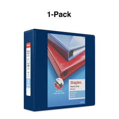 Staples® Heavy Duty 3" 3 Ring View Binder with D-Rings, Navy Blue (ST56271-CC)