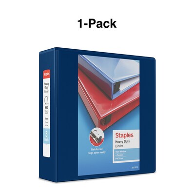 Staples® Heavy Duty 3" 3 Ring View Binder with D-Rings, Navy Blue (ST56271-CC)