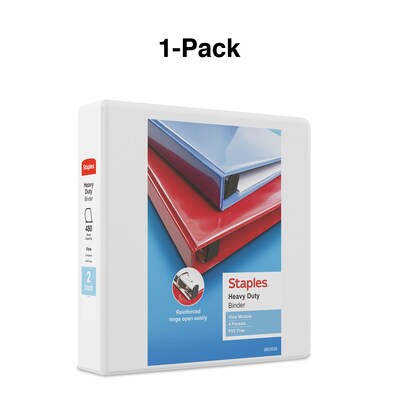 Staples Heavy Duty 2" 3-Ring View Binder, D-Ring, White (ST56264-CC)