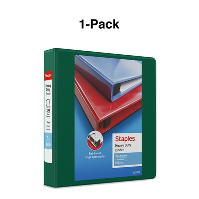 Staples® Heavy Duty 1-1/2" 3 Ring View Binder with D-Rings, Dark Green (56310-CC/24682)
