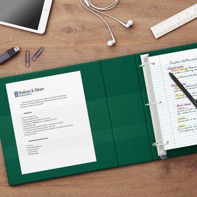 Staples® Heavy Duty 1-1/2" 3 Ring View Binder with D-Rings, Dark Green (56310-CC/24682)