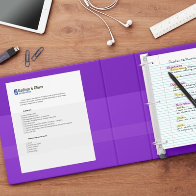 Staples® Heavy Duty 1-1/2" 3 Ring View Binder with D-Rings, Purple (ST56308-CC)