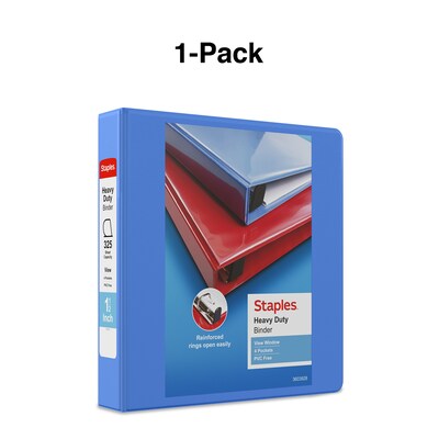 Staples® Heavy Duty 1 1/2" 3-Ring View Binders, D-Ring, Periwinkle (ST56290-CC)