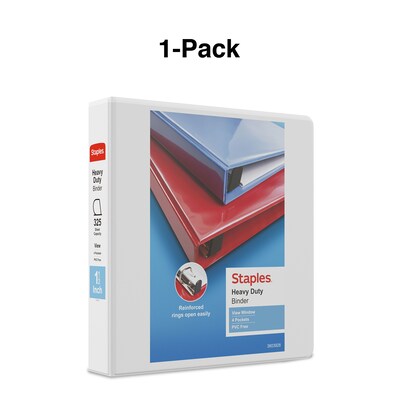 Staples Heavy Duty 1 1/2" 3-Ring View Binder, D-Ring, White (ST56263-CC)