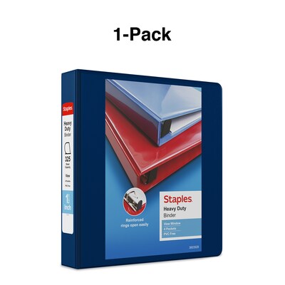 Staples® Heavy Duty 1-1/2" 3 Ring View Binder with D-Rings, Navy Blue (ST56269-CC)