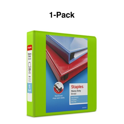 Staples® Heavy Duty 1 1/2" 3-Ring View Binders, D-Ring, Chartreuse (ST56320-CC)