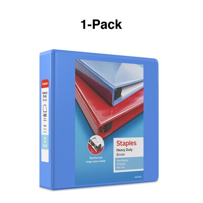 Staples® Heavy Duty 2" 3 Ring View Binder with D-Rings, Periwinkle (ST56291-CC)