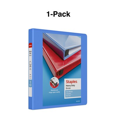 Staples® Heavy Duty 1" 3-Ring View Binders, D-Ring, Periwinkle (ST56289-CC)