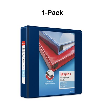 Staples® Heavy Duty 2" 3 Ring View Binder with D-Rings, Navy Blue (ST56270-CC)