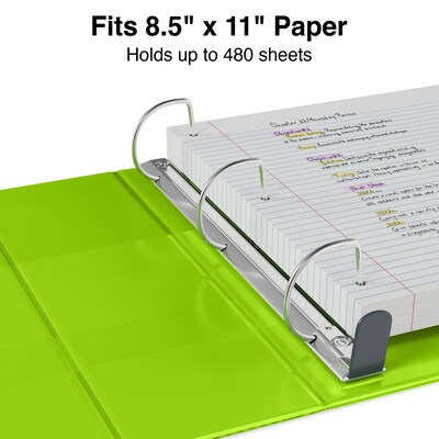 Staples® Heavy Duty 2" 3 Ring View Binder with D-Rings, Chartreuse (56321-CC/24687)