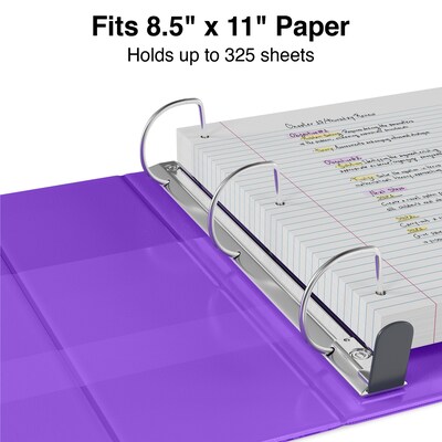 Staples® Heavy Duty 1-1/2" 3 Ring View Binder with D-Rings, Purple (ST56308-CC)
