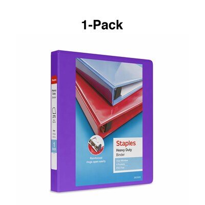 Staples® Heavy Duty 1" 3 Ring View Binder with D-Rings, Purple (ST56307-CC)