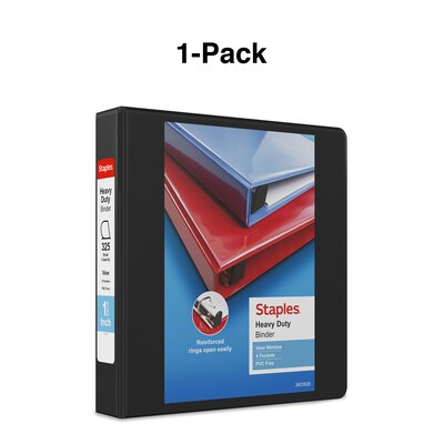 Staples Heavy Duty 1 1/2" 3-Ring View Binder, D-Ring, Black (ST56232-CC)