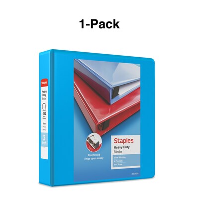 Staples® Heavy Duty 2" 3 Ring View Binder with D-Rings, Light Blue (26350)