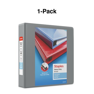 Staples® Heavy Duty 2" 3 Ring View Binder with D-Rings, Gray (ST56330-CC)