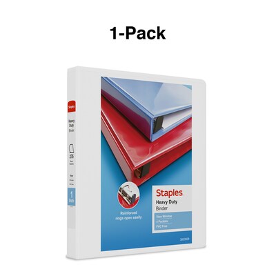 Staples Heavy Duty 1" 3-Ring View Binder, D-Ring, White (ST56262-CC)