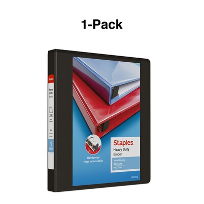 Staples Heavy Duty 1" 3-Ring View Binder, D-Ring, Black (ST56231-CC)